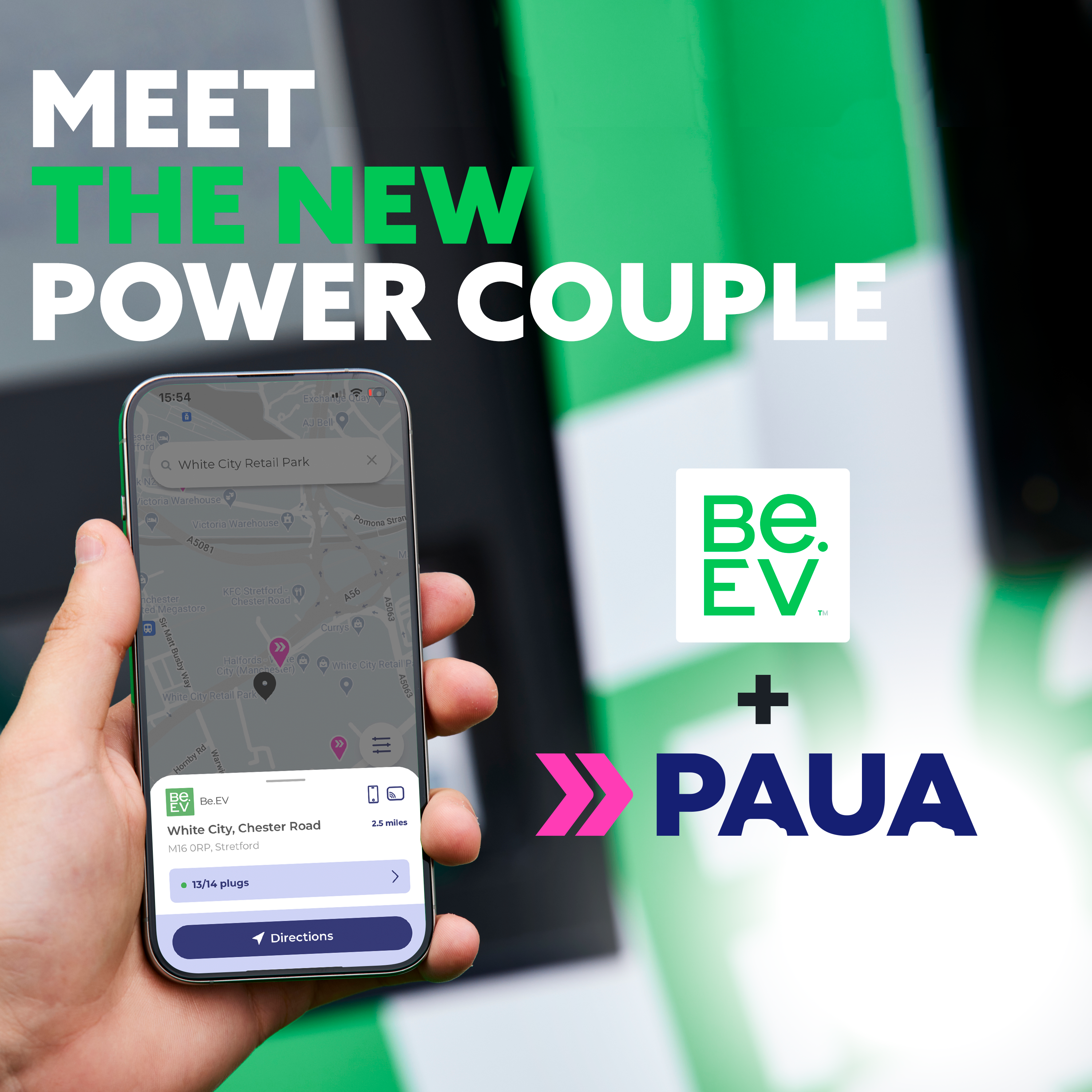 Paua mobile app being used at a Be.EV electric vehicle charge point
